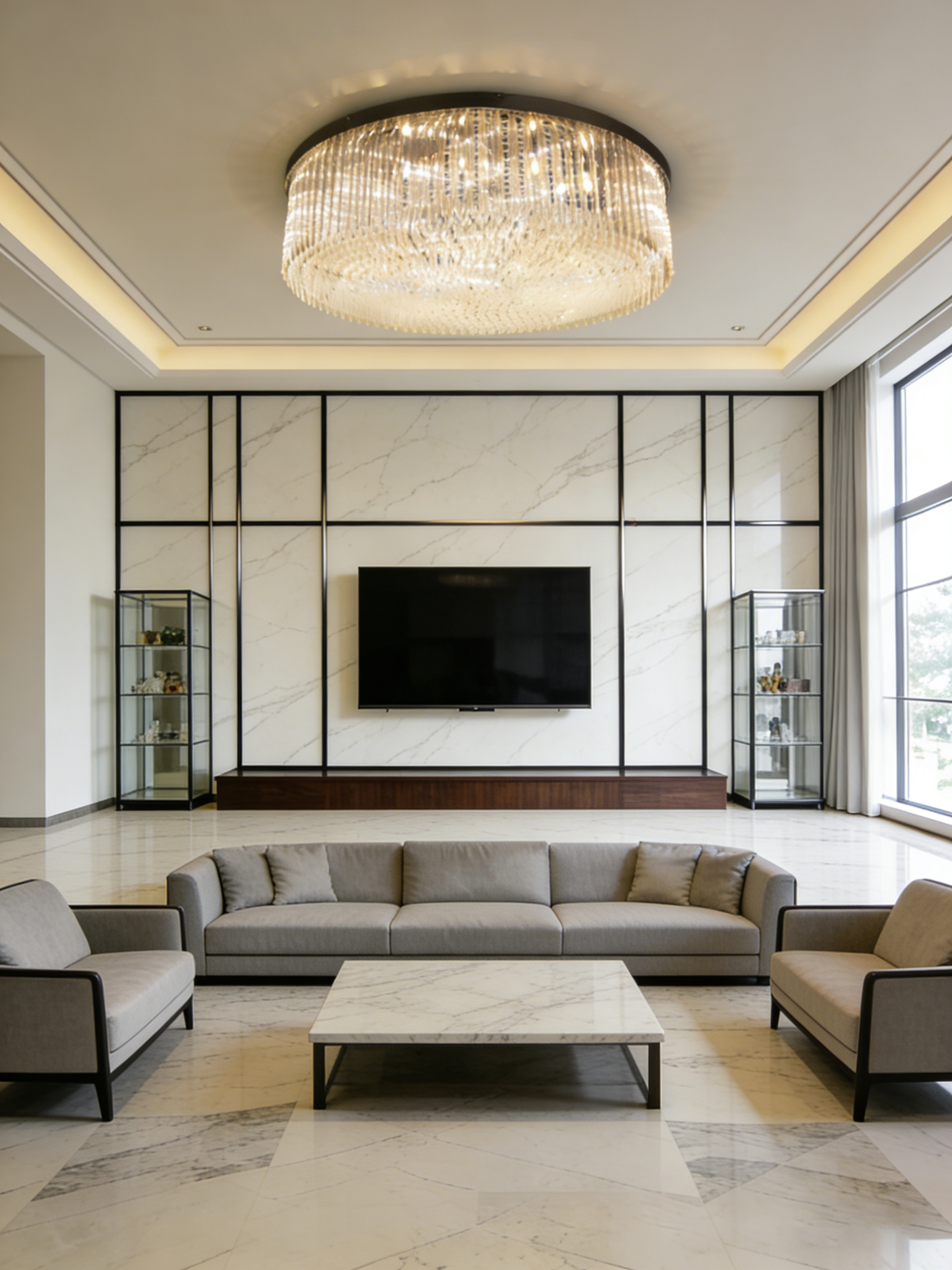 60 Inch Round Big Modern Flush Mounted Chandelier Light for Low Ceiling Rooms-大吊灯-Jecanoli