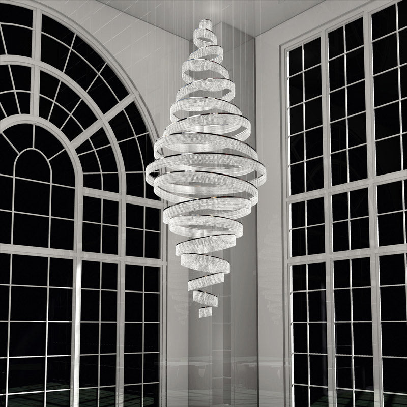 17 Crystal Rings Pendant Light 71X216 Inch Spiral Staircase Chandelier for High Ceilings-大吊灯-Jecanoli