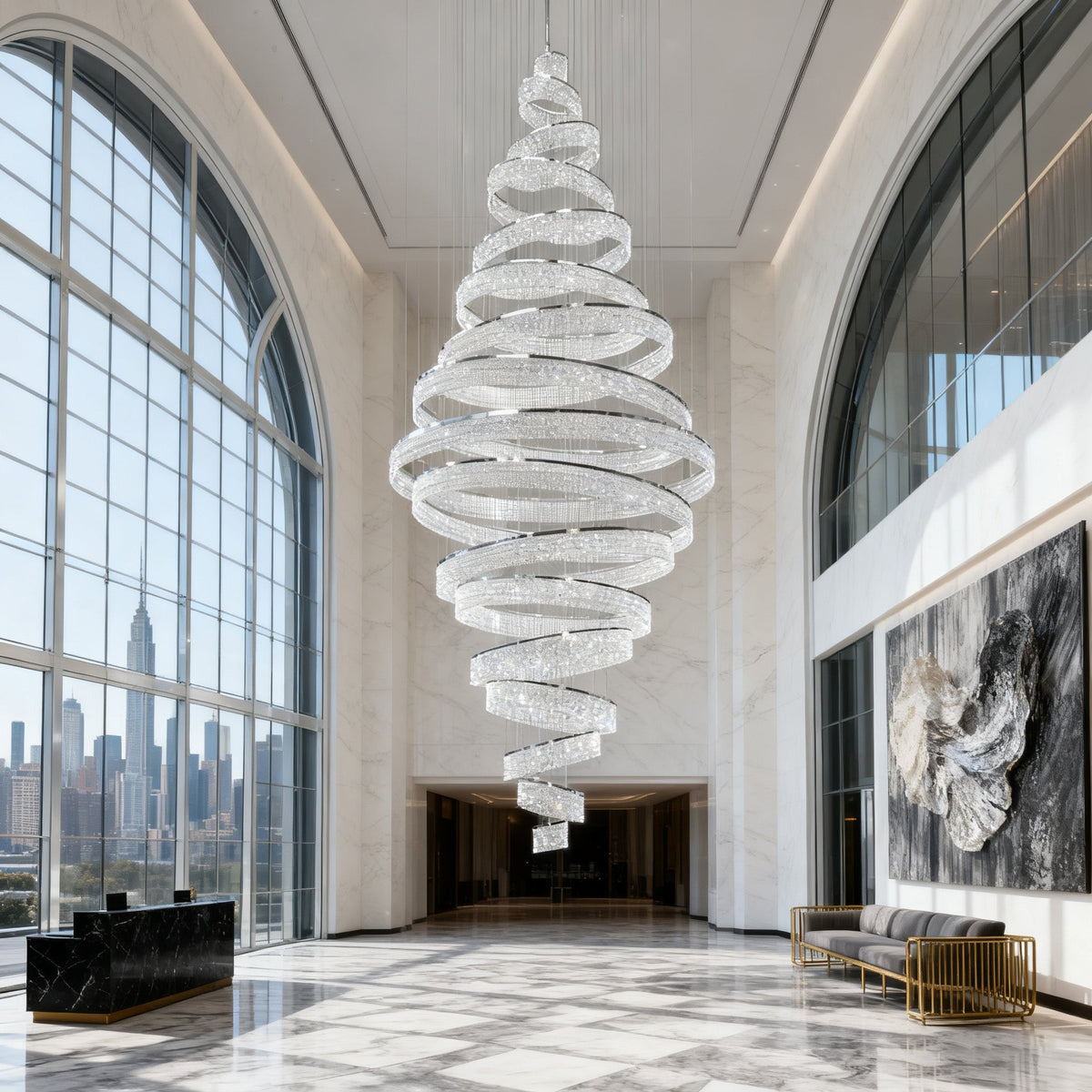 17 Crystal Rings Pendant Light 71X216 Inch Spiral Staircase Chandelier for High Ceilings-大吊灯-Jecanoli