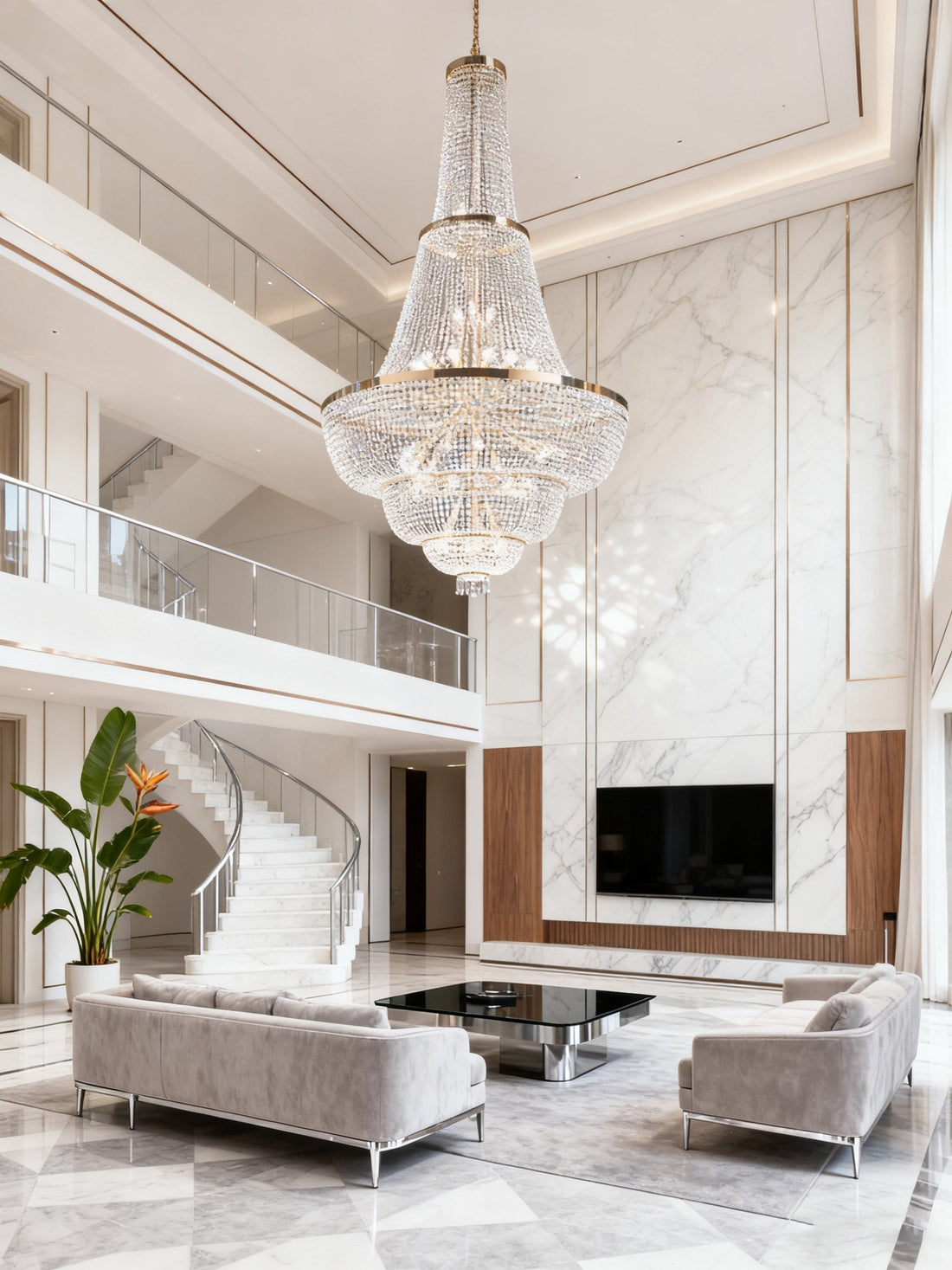 Modern crystal chandelier foyer lighting 59"W 94"H-大吊灯-Jecanoli