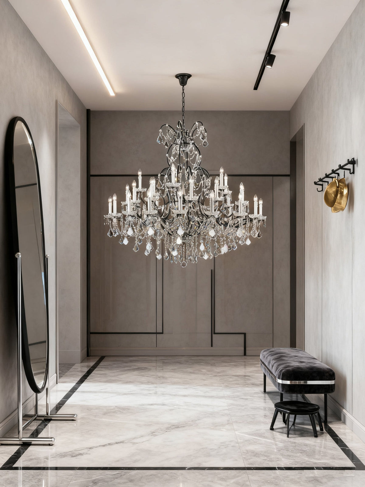 32 Lights Old Style Bronze Wrought Iron Chandelier Antique 55X33 Inch Big Crystal Chandelier for Living Room-大吊灯-Jecanoli