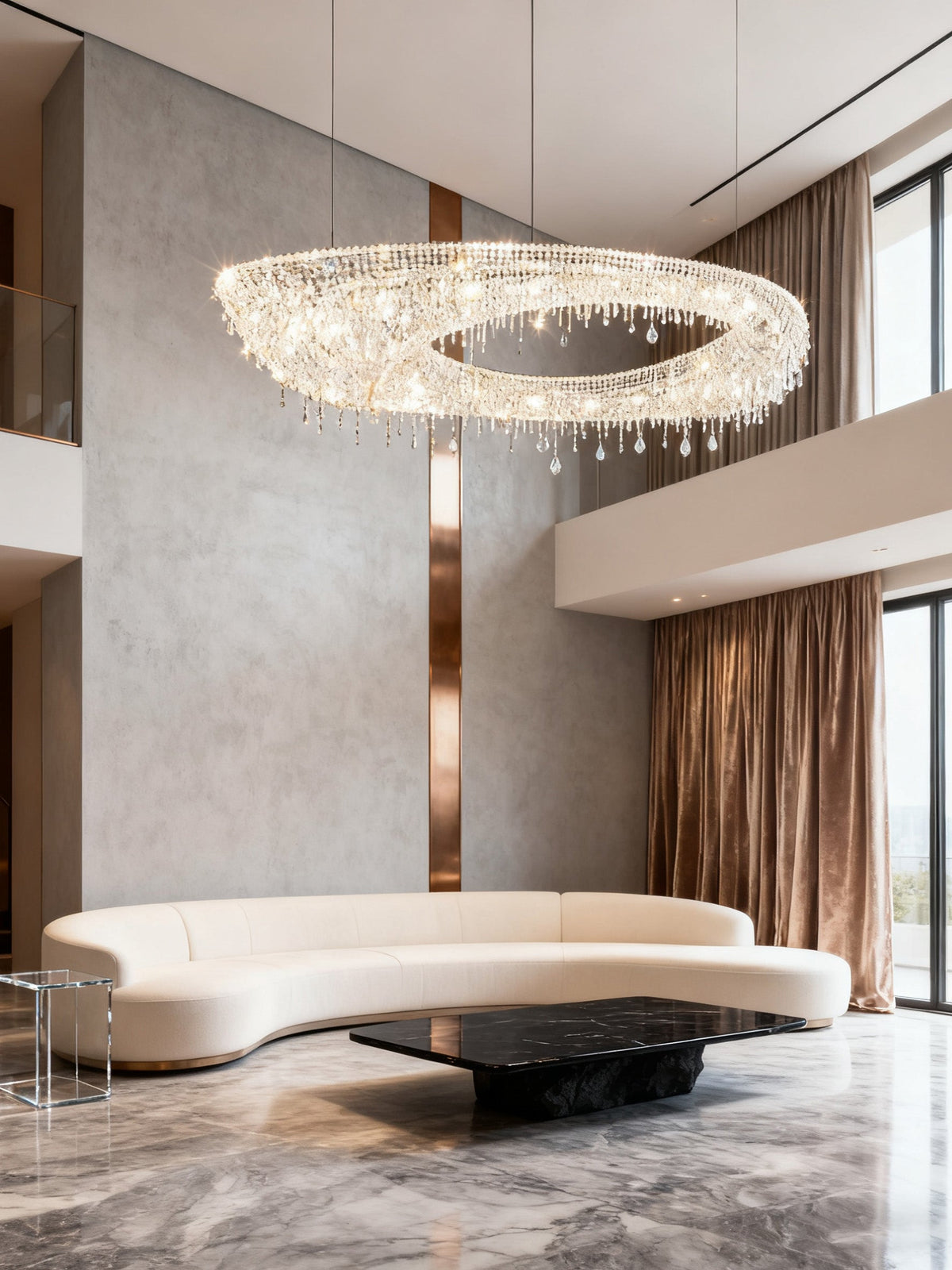 79 Inch Linear Looop Suspended Modern Crystal Chandelier for Living Room-大吊灯-Jecanoli