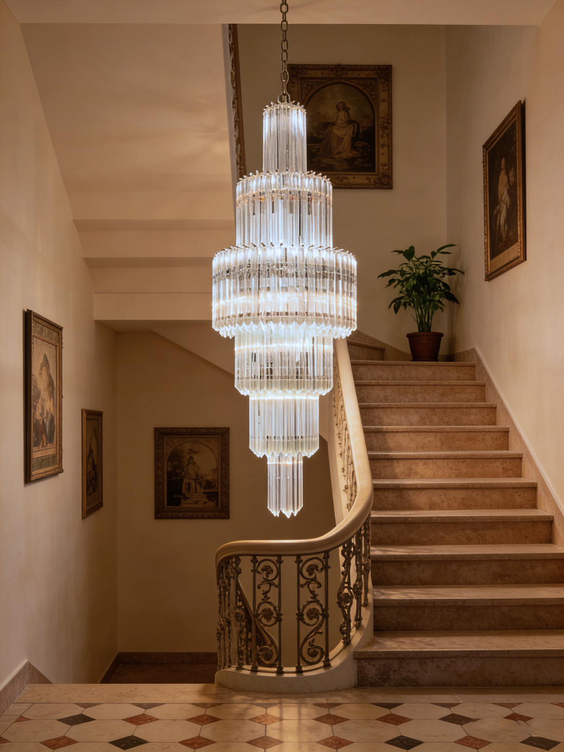 Custom Modern Long Chandelier for Staircase 24"W 65"H-大吊灯-Jecanoli