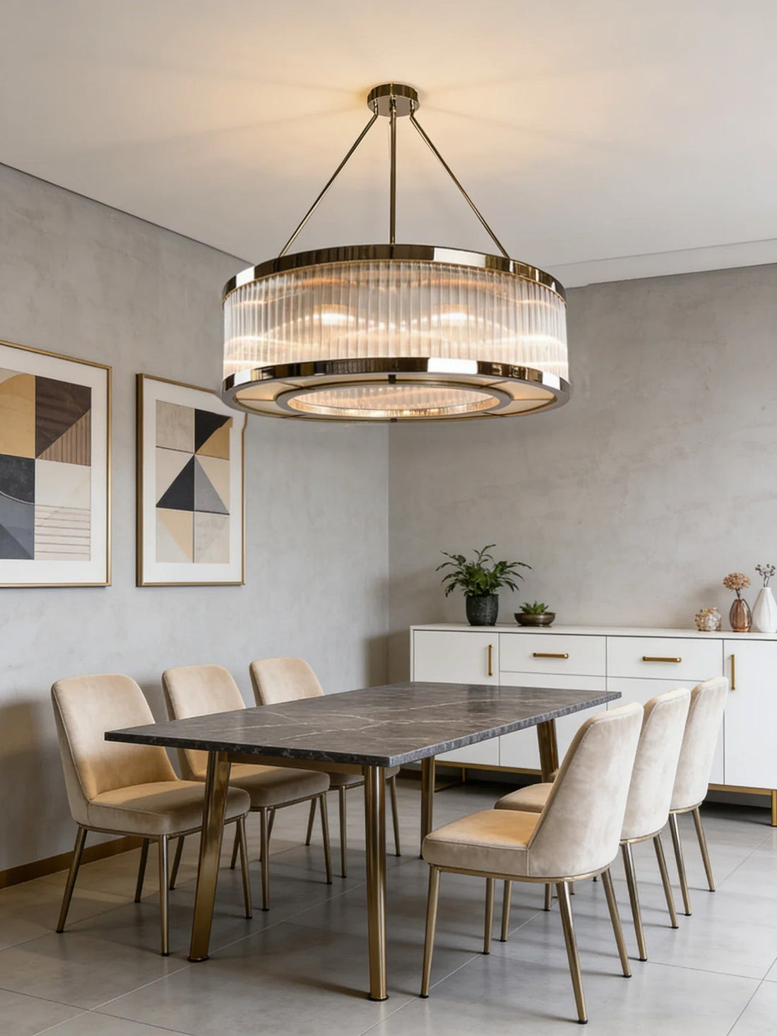 Polished Chrome Rigadine Glass & Frosted Glass Chandelier 40"W 12"H-大吊灯-Jecanoli