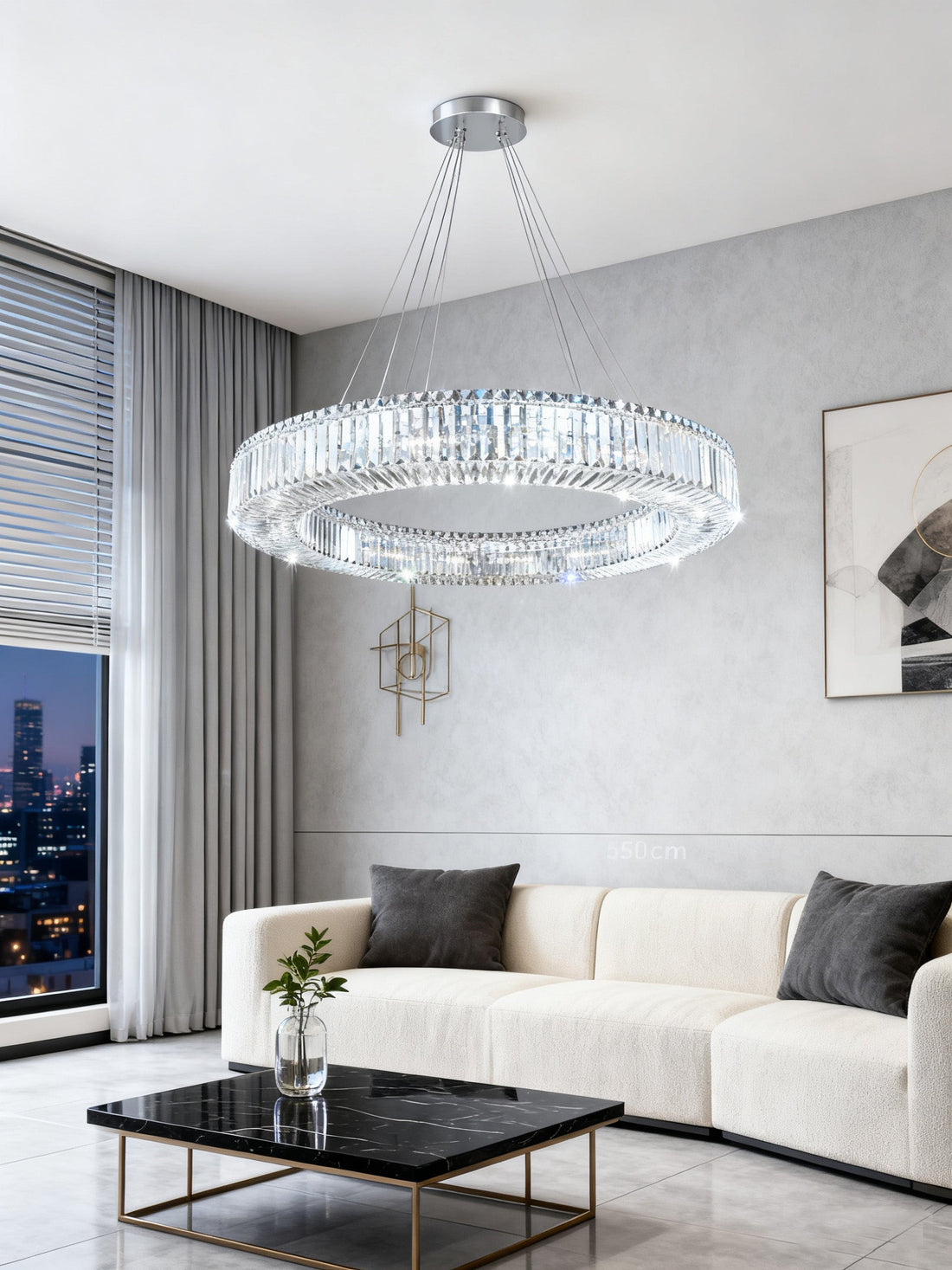 47 Inch Round Ring Chandelier Modern Crystal Lighting for Living Room-大吊灯-Jecanoli