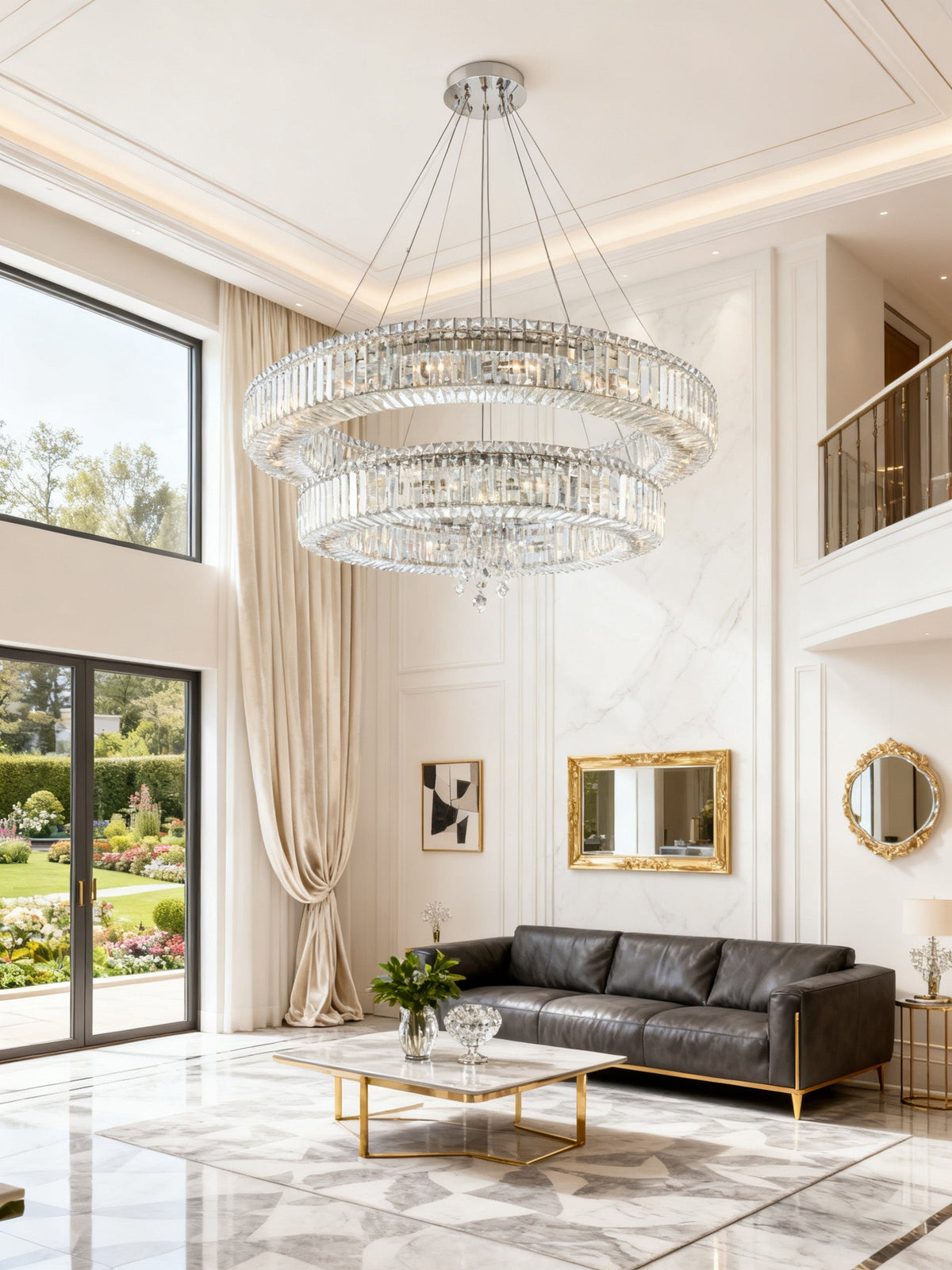 (36+47) Inch Two Rings Crystal Chandelier Modern Living Room Chandelier-大吊灯-Jecanoli