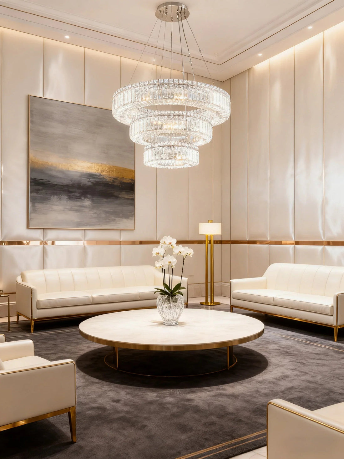 (12+18+26) Inch Round Crystal Chandelier Three Tiers Suspended Modern Chandelier-现代灯-Jecanoli