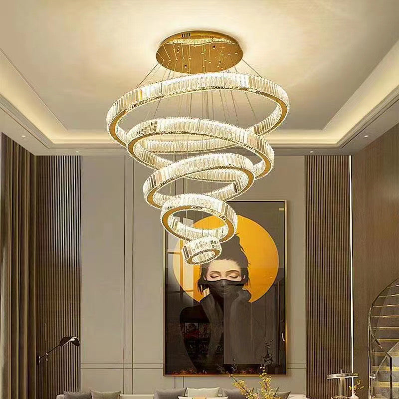 5 Rings Crystal Pendant Light 40 Inch Big Modern Chandelier for High Ceilings-大吊灯-Jecanoli