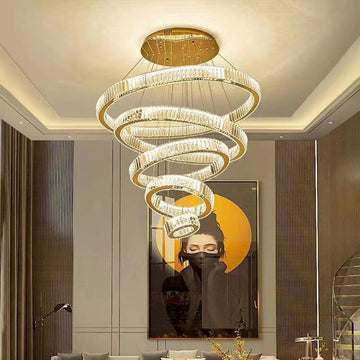 5 Rings Crystal Pendant Light 40 Inch Big Modern Chandelier for High Ceilings-大吊灯-Jecanoli