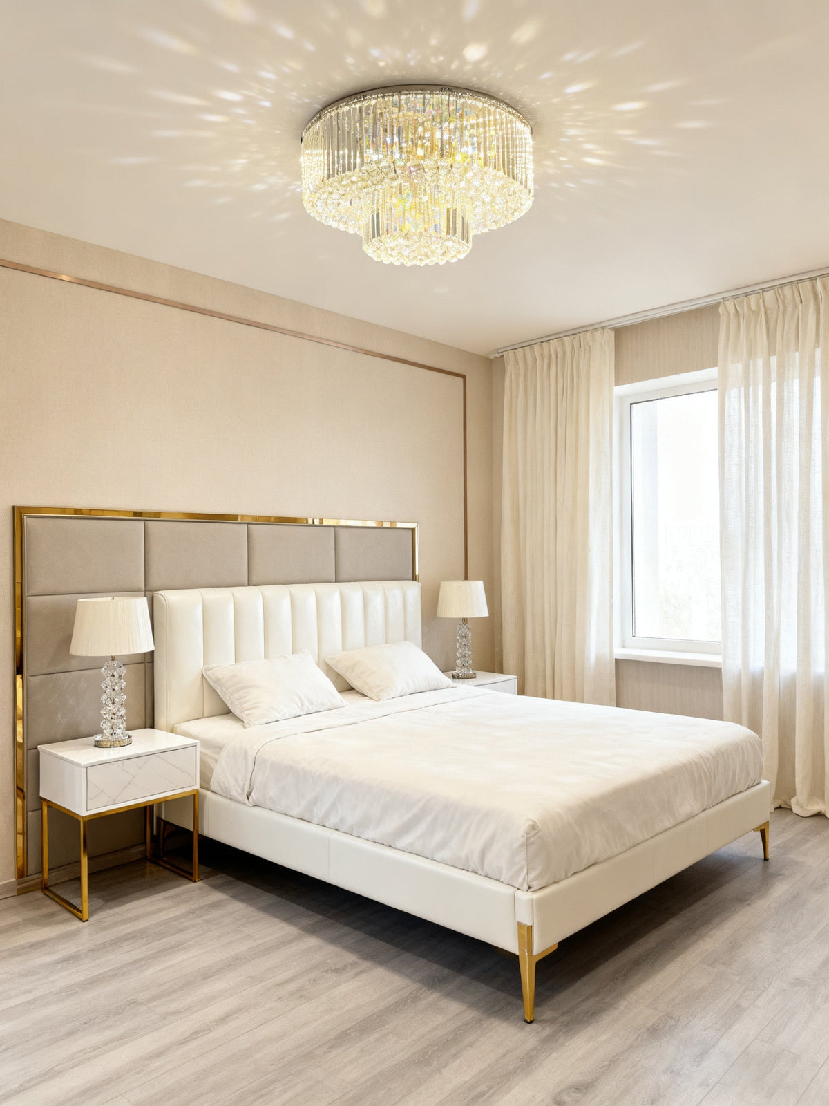 Two Layers One Meter Round Crystal Ceiling Light 39"W 20"H-大吊灯-Jecanoli