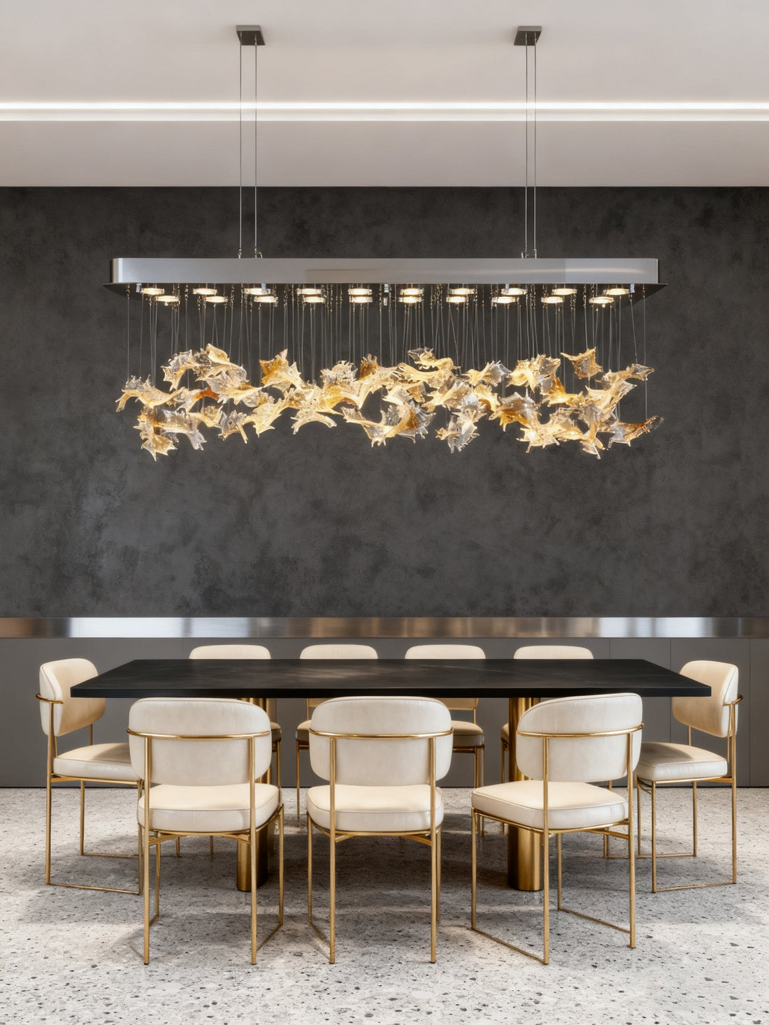 59 Inch Rectangle Modern Glass Leaf Chandelier for Dining Room-大吊灯-Jecanoli