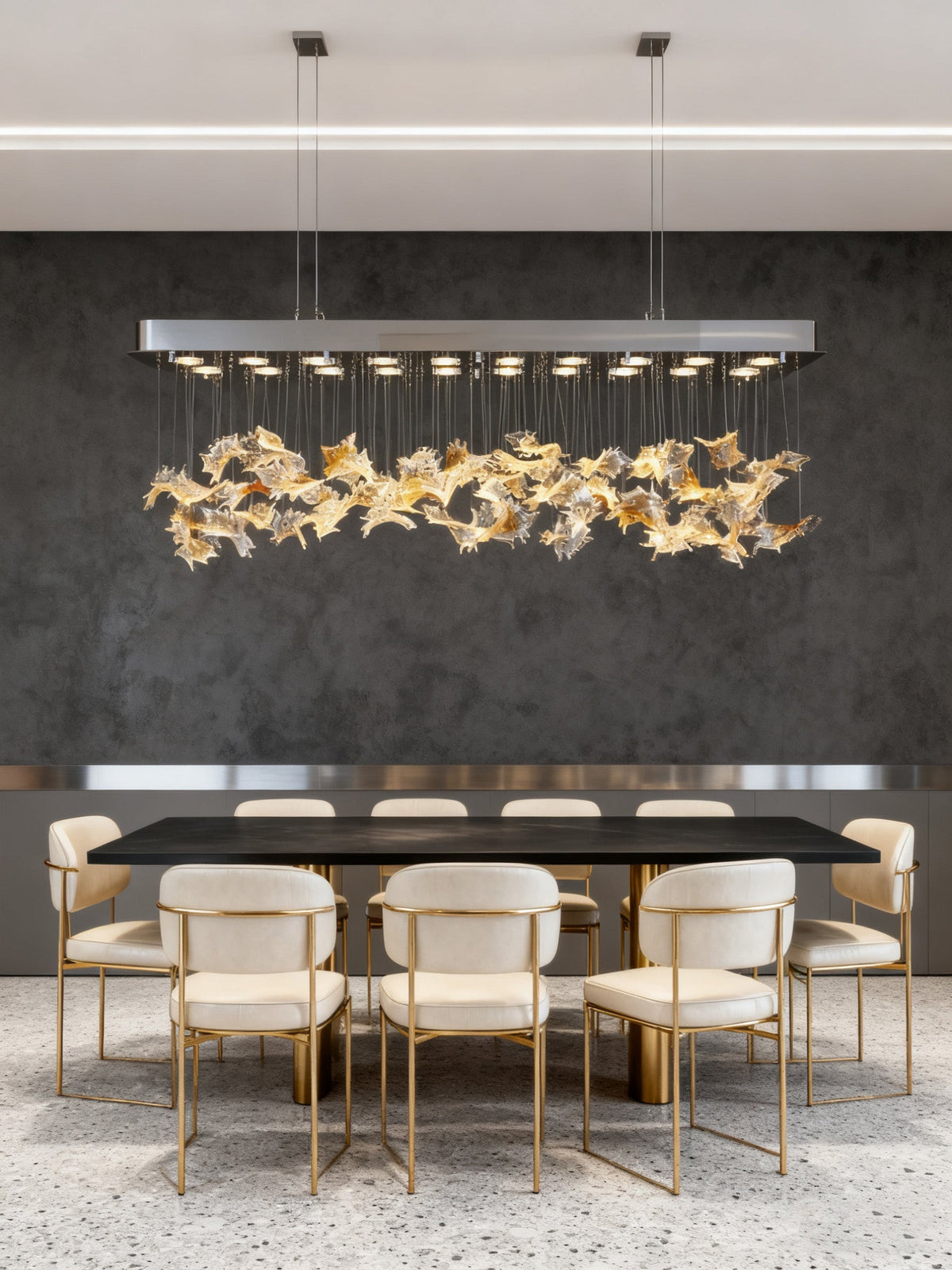 59 Inch Rectangle Modern Glass Leaf Chandelier for Dining Room-大吊灯-Jecanoli