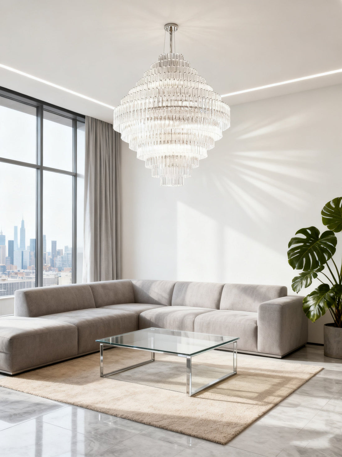 13 Tiers Large Modern Glass Chandelier for Foyer 43"W 51"H-大吊灯-Jecanoli