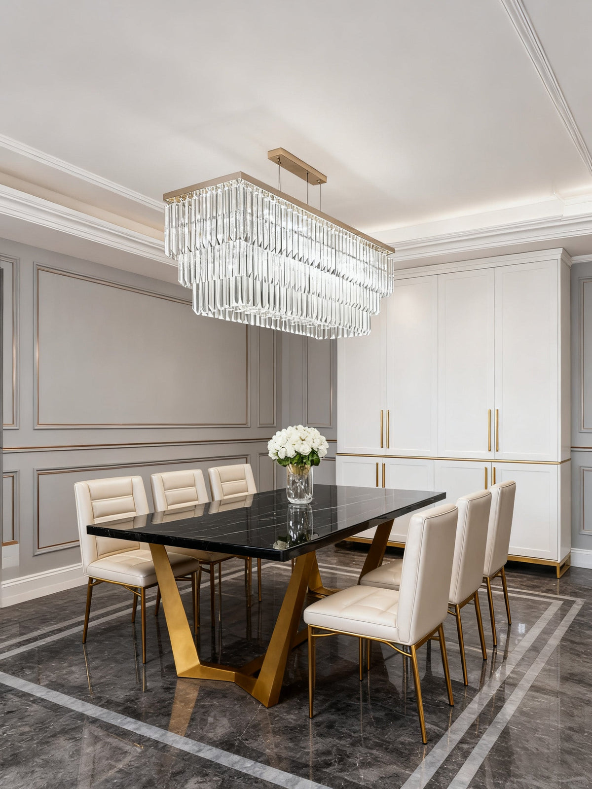 55'' Long Rectangle Glass Chandelier for Dining Room 18"W 20"H-大吊灯-Jecanoli