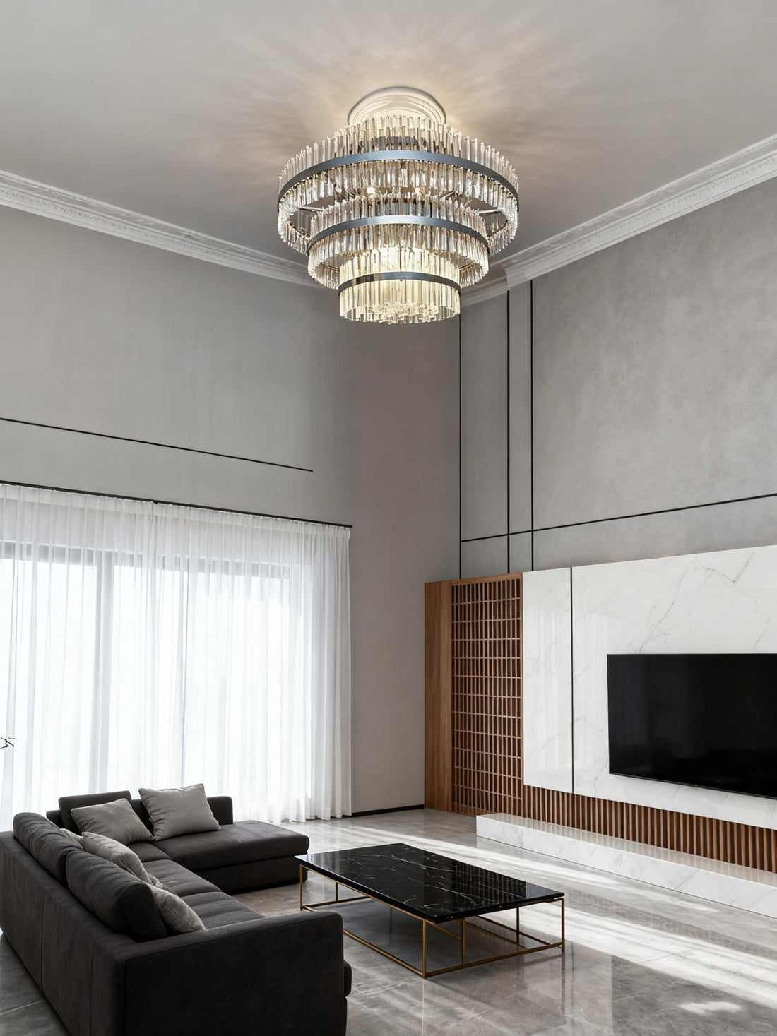 Four Tier Modern Glass Chandelier 43"W 35"H-大吊灯-Jecanoli