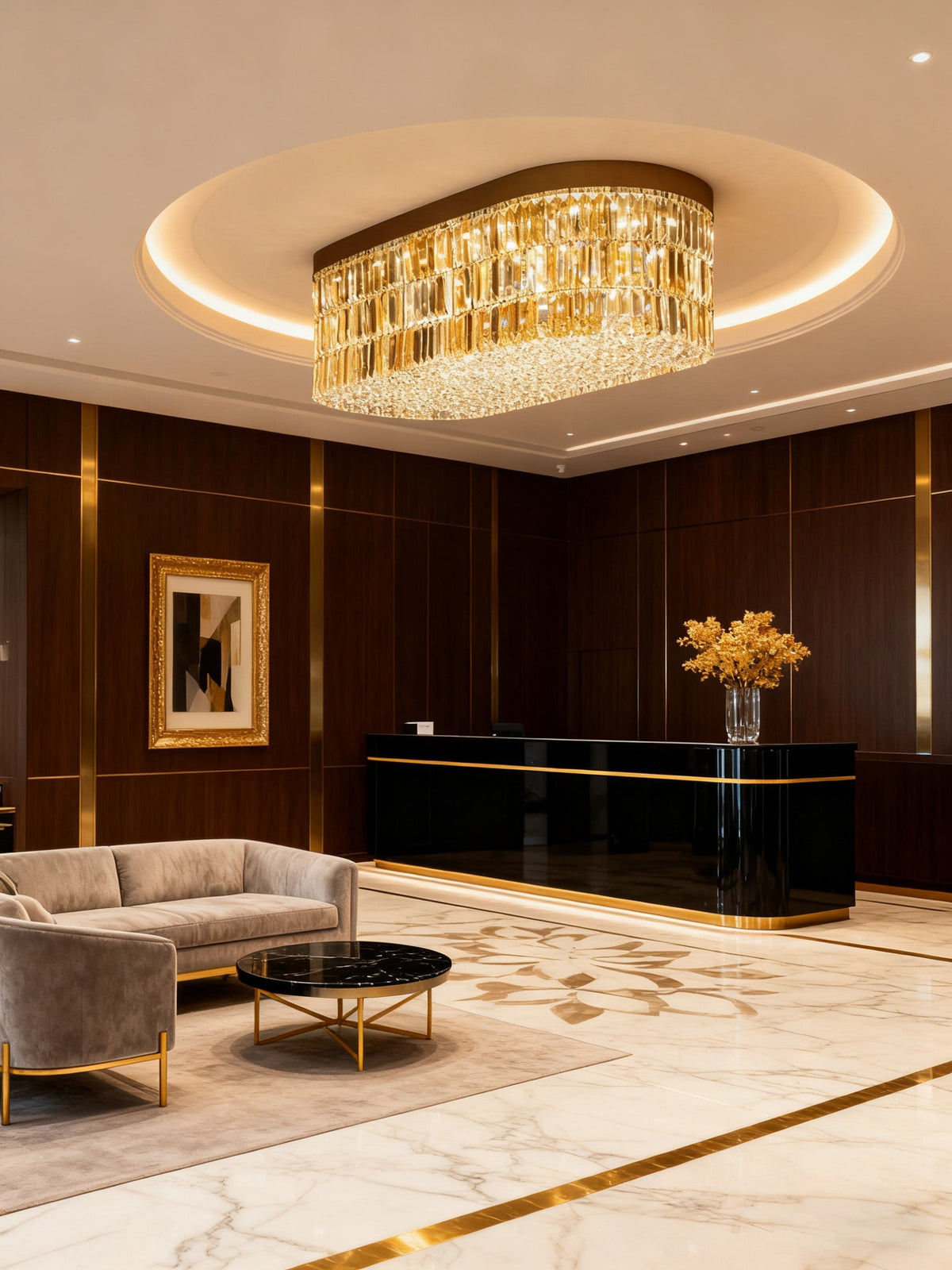 51'' Long Clear and Amber Crystal Ceiling Light 24"W 15"H-大吊灯-Jecanoli