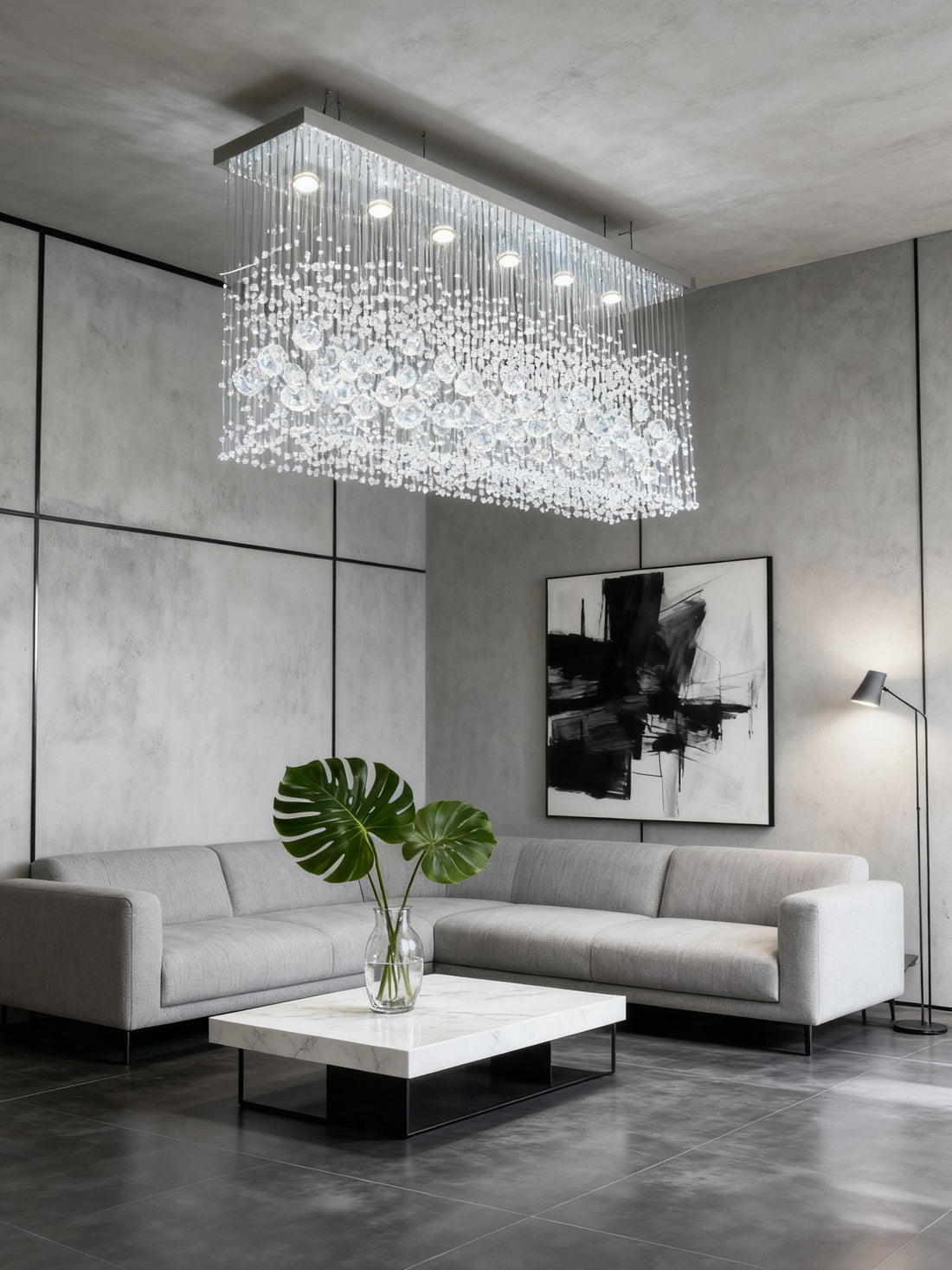 Long Rectangle Flush Mounted Chandelier for Dining Room 14"W 26"H-大吊灯-Jecanoli