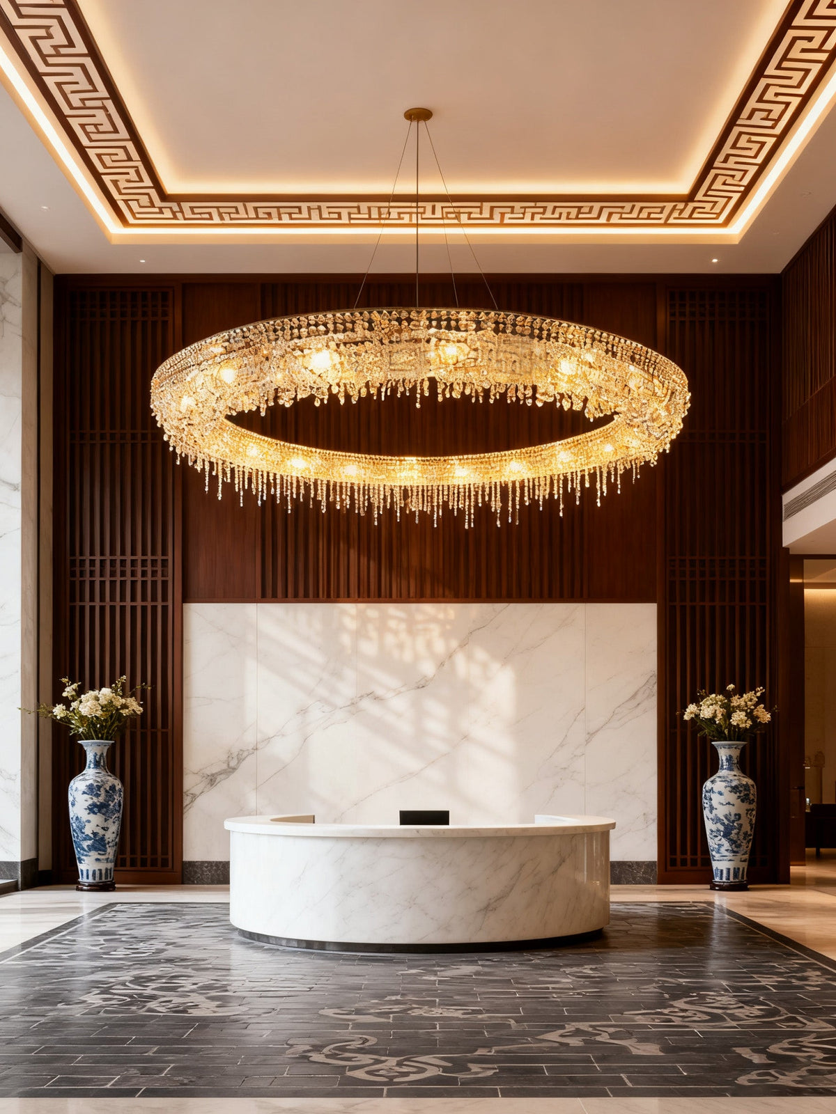 79 Inch Round Huge Looop Chandelier Hanging Modern Crystal Chandelier-大吊灯-Jecanoli