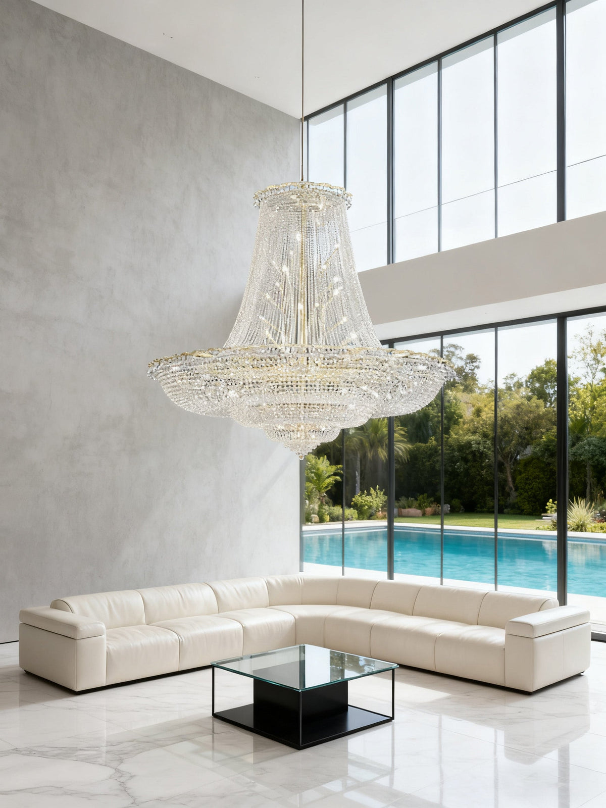 79X69 Inch Extra Wide Chandelier Large Gold Crystal Foyer Lighting-大吊灯-Jecanoli