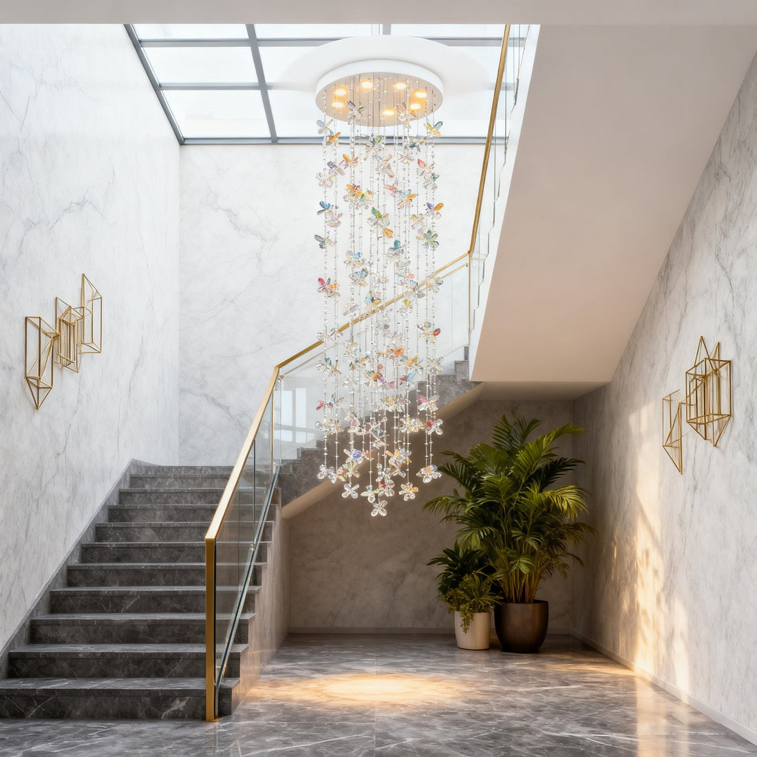 79'' Long Staircase Chandelier Modern Sparkling Crystal Lighting for High Ceilings-大吊灯-Jecanoli