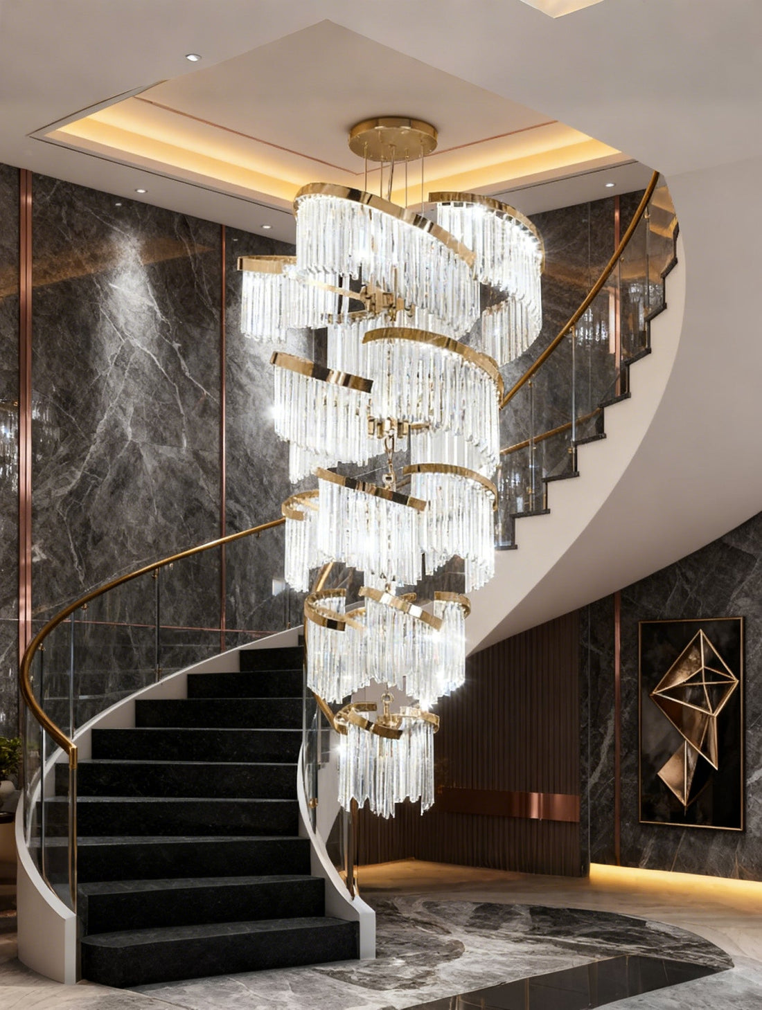 43X87 Inch Big Modern Gold Chandelier Cascading Glass Chandelier for Foyer-大吊灯-Jecanoli