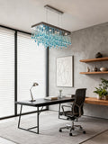Rectangle Rainfall Blue Murano Glass Chandelier for Dining Room 18
