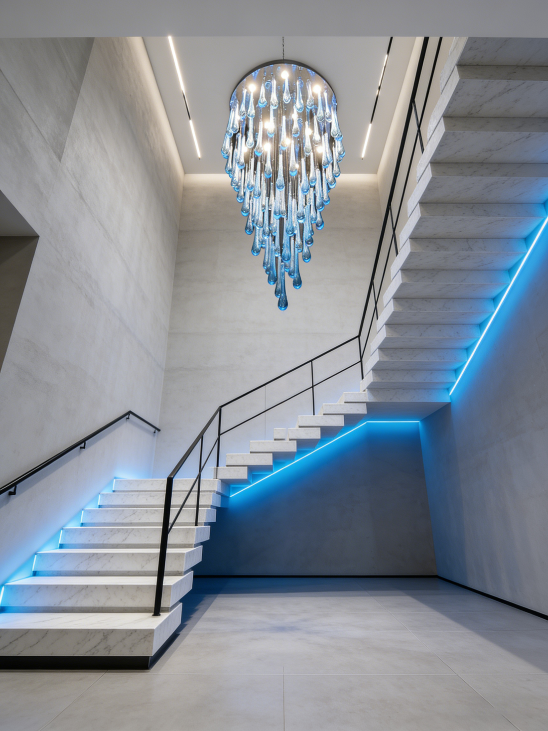 63 Inch Long Staircase Chandelier Modern Blue Teardrop Glass Chandelier for High Ceilings-大吊灯-Jecanoli