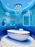 63 Inch Long Staircase Chandelier Modern Blue Teardrop Glass Chandelier for High Ceilings-大吊灯-Jecanoli