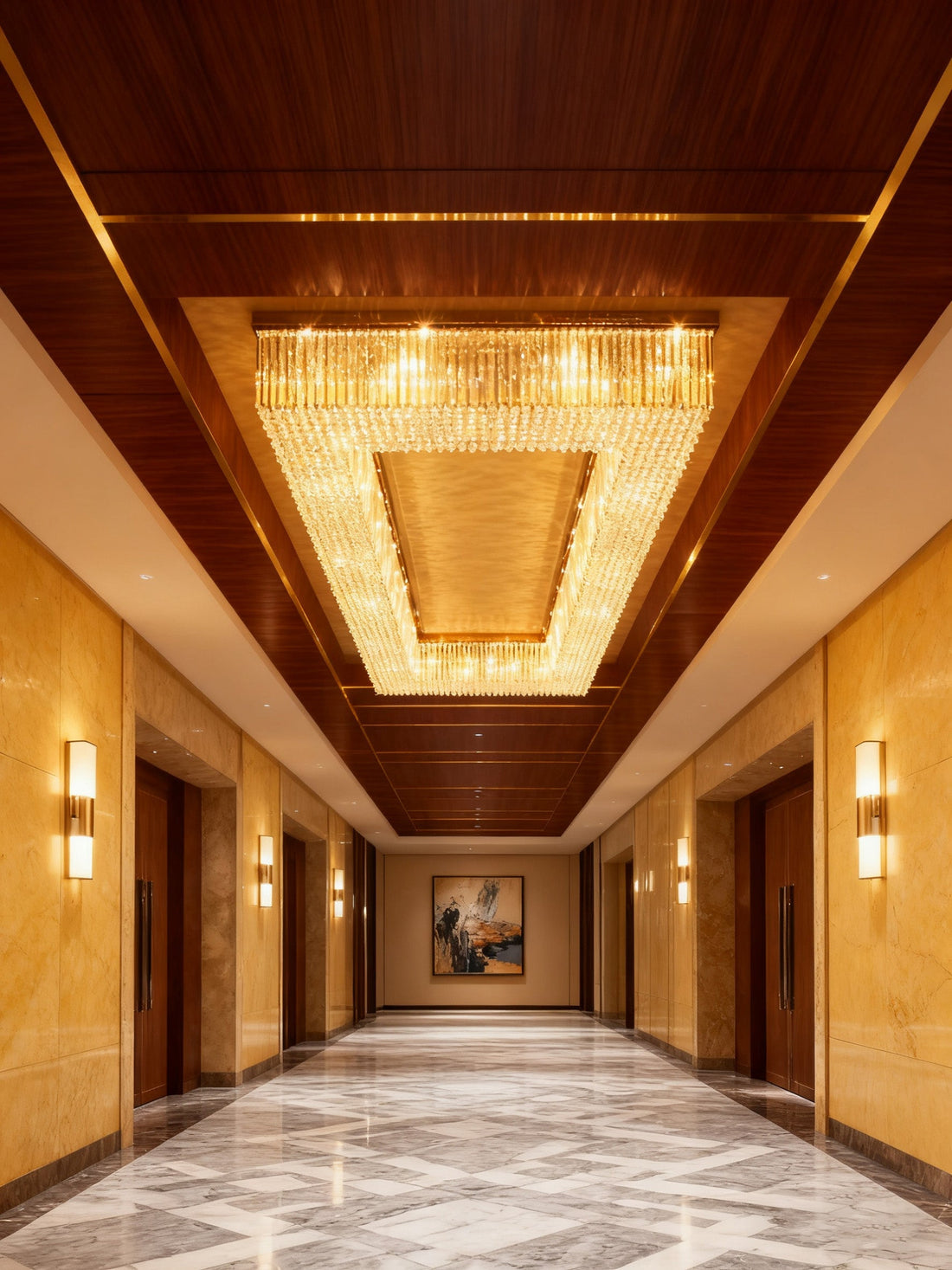 39X118 Inch Extra Large Rectangle Flush Mounted Gold Crystal Chandelier Lighting-大吊灯-Jecanoli