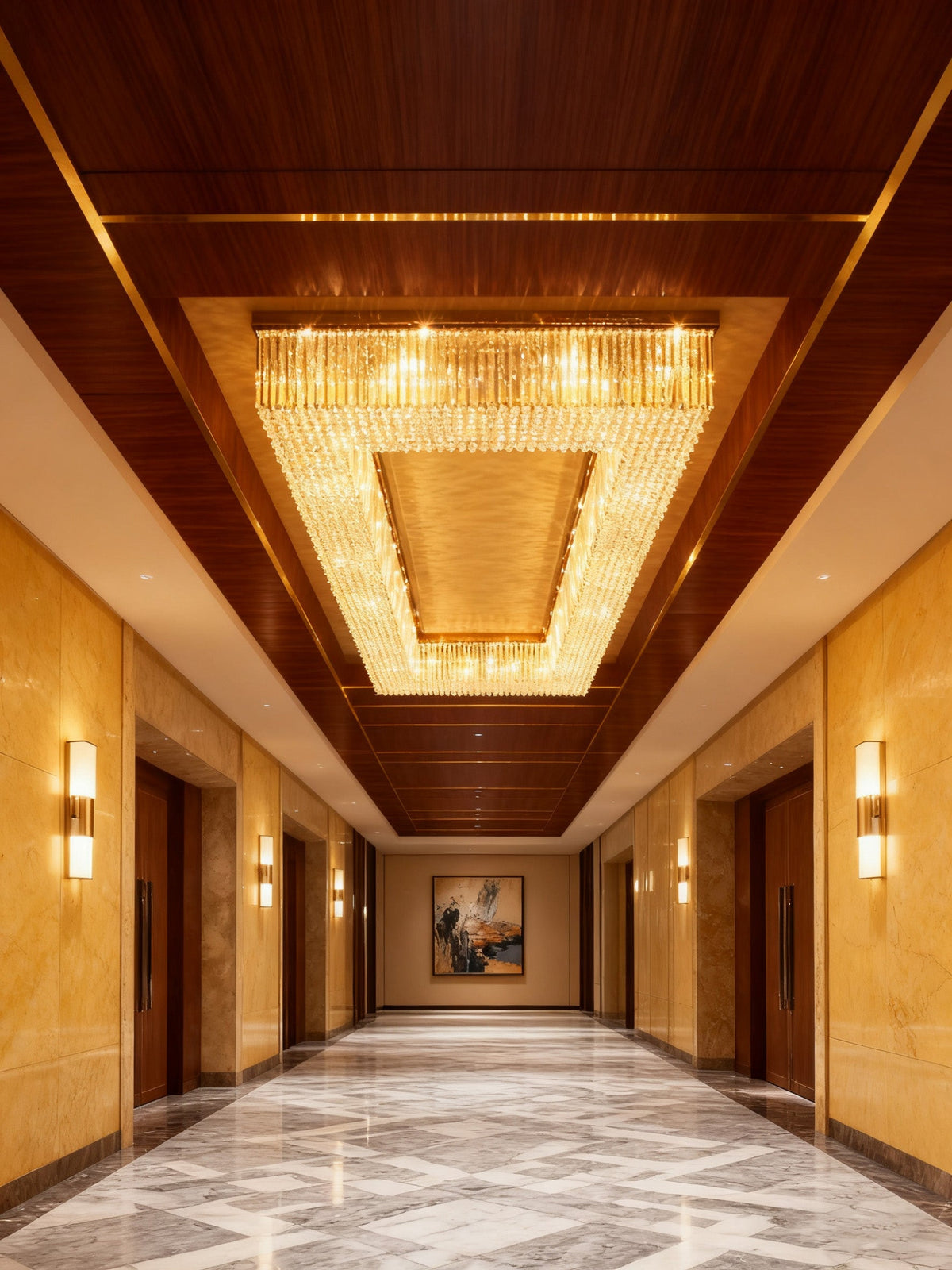 39X118 Inch Extra Large Rectangle Flush Mounted Gold Crystal Chandelier Lighting-大吊灯-Jecanoli