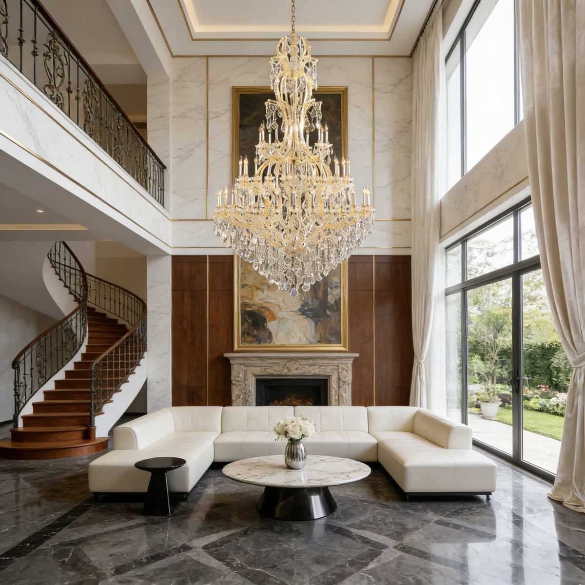 65X106 Inch Huge High Ceiling Chandelier 60 Lights Elegant Large Gold Maria Theresa Crystal Chandelier-大吊灯-Jecanoli