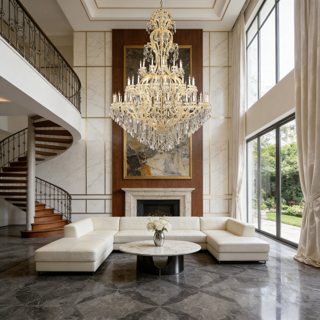 77X124 Inch Huge High Ceiling Chandelier 72 Lights Elegant Large Gold Maria Theresa Crystal Chandelier-大吊灯-Jecanoli