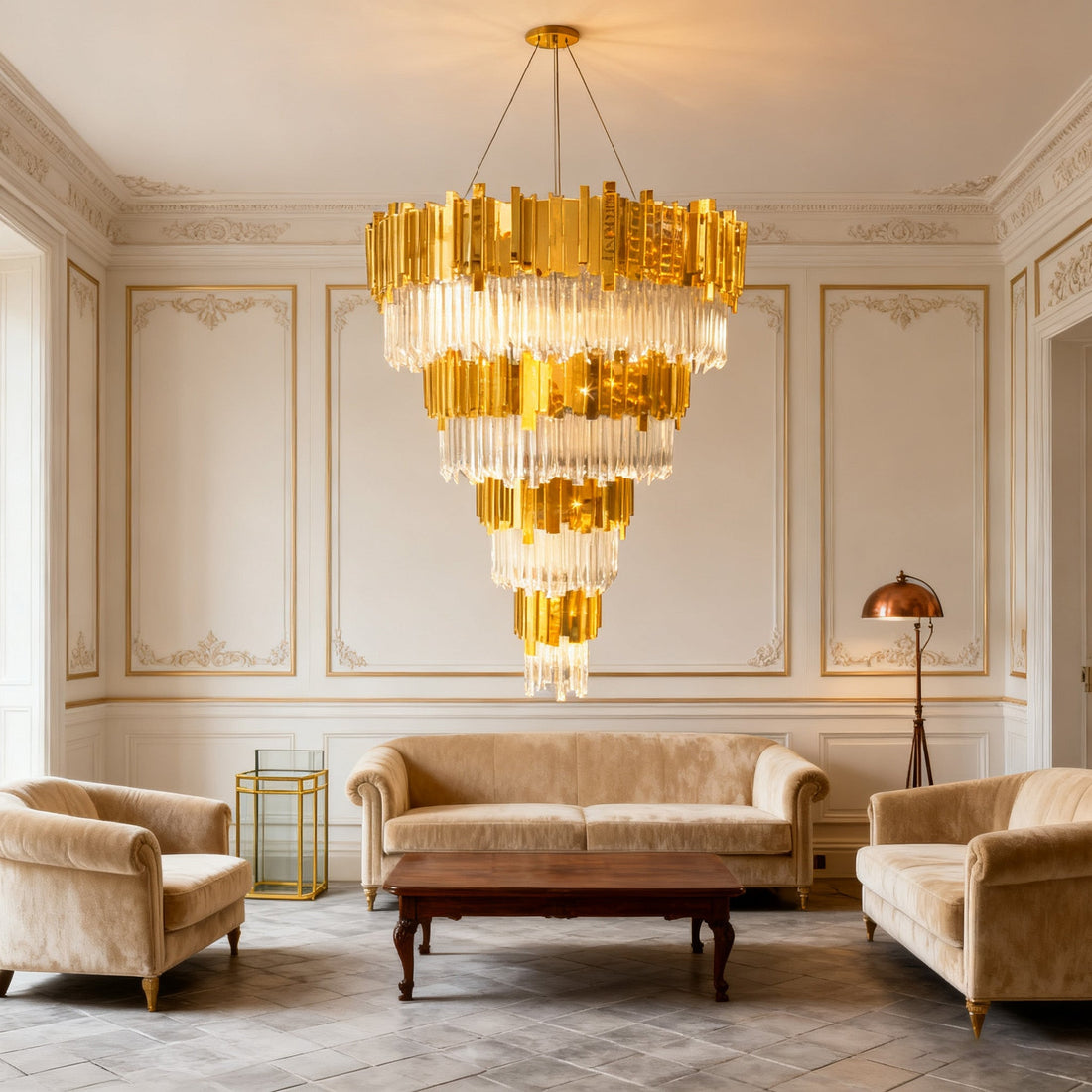 39X59 Inch Gold Large Gold Chandelier Big Modern Cascading Foyer Chandelier Lighting-大吊灯-Jecanoli