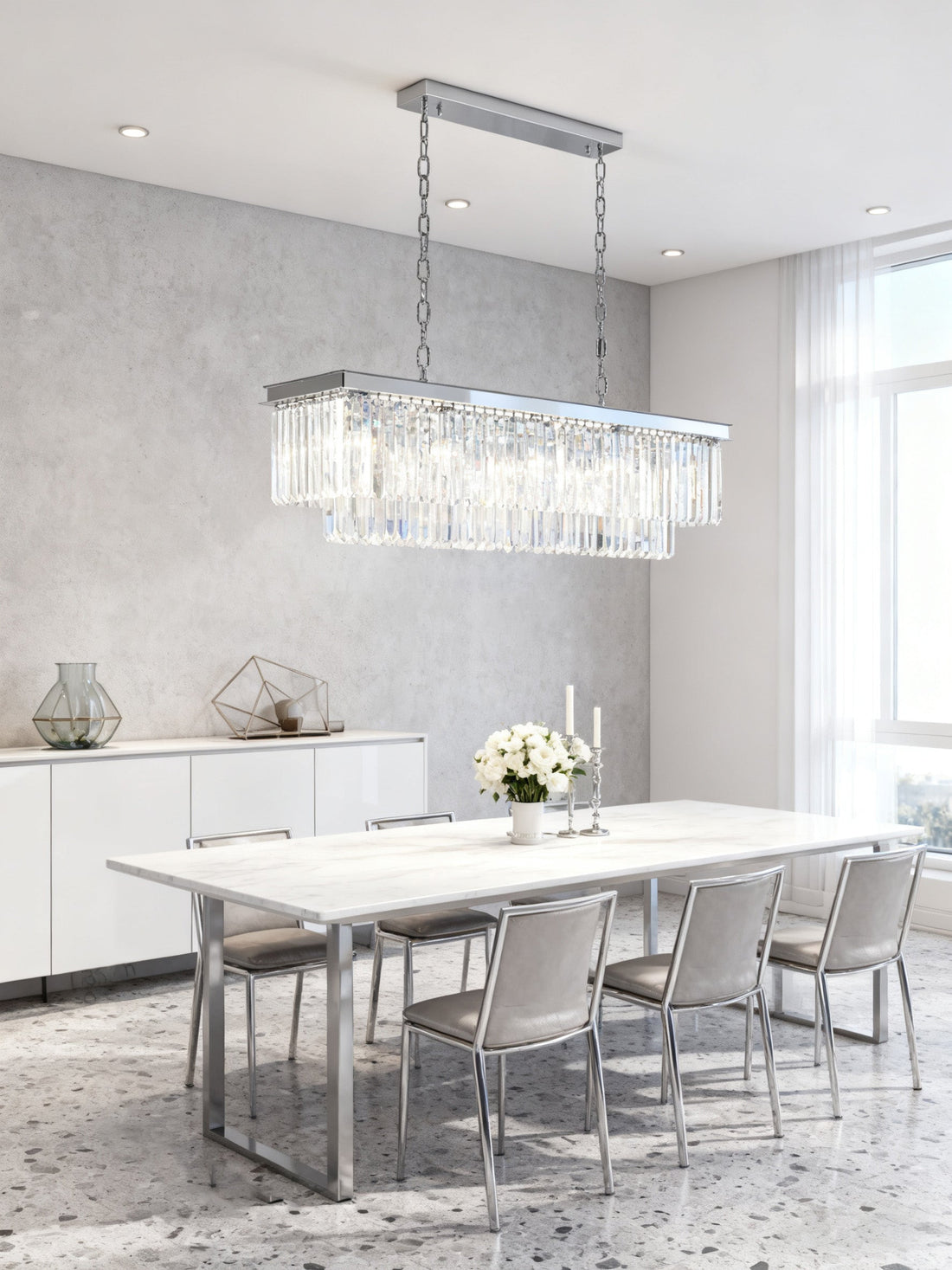 40 Inch Rectangle Chandelier Modern Crystal Chandelier Lighting for Dining Room-现代灯-Jecanoli