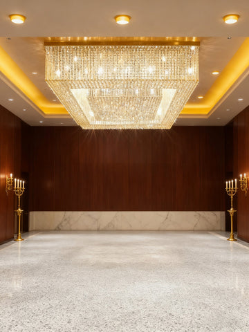 Custom Made Huge Rectangle Flush Mounted Gold Crystal Chandelier for Low Ceiling-大吊灯-Jecanoli