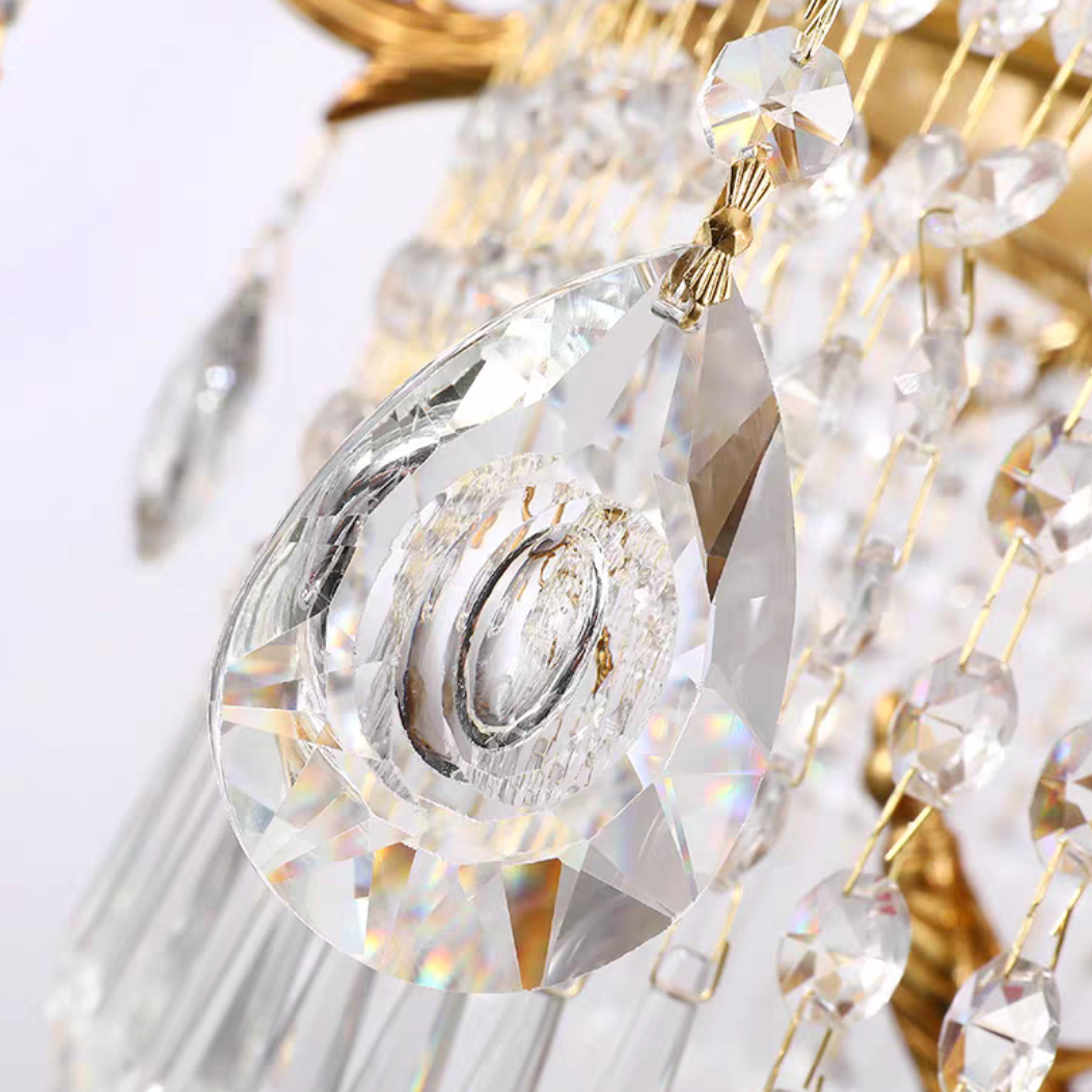 Large Oversized Luxury Golden Metal Brass Candle Crystal Tassel Chandelier For High-ceiling Staircase/Entryway/Hallway/Living/Meeting Room
