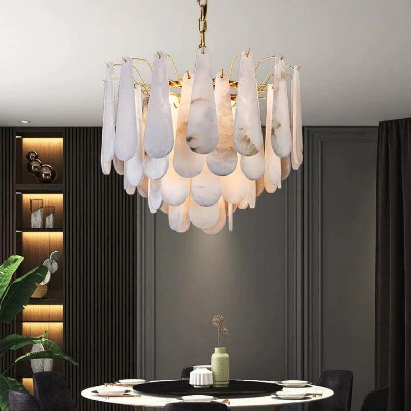 Alabaster Feathery Chandelier 21.7"D 31.5"D