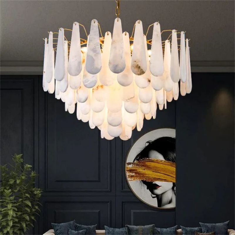 Alabaster Feathery Chandelier-chandeliers for dining room,chandeliers for stairways,chandeliers for foyer,chandeliers for bedrooms,chandeliers for kitchen,chandeliers for living room-Jecanoli