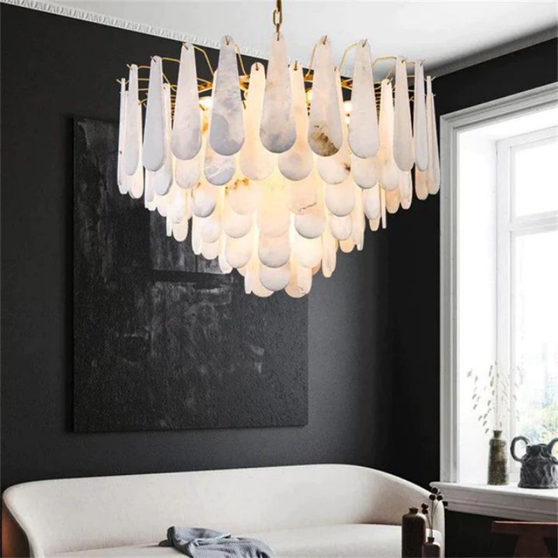 Alabaster Feathery Chandelier-chandeliers for dining room,chandeliers for stairways,chandeliers for foyer,chandeliers for bedrooms,chandeliers for kitchen,chandeliers for living room-Jecanoli