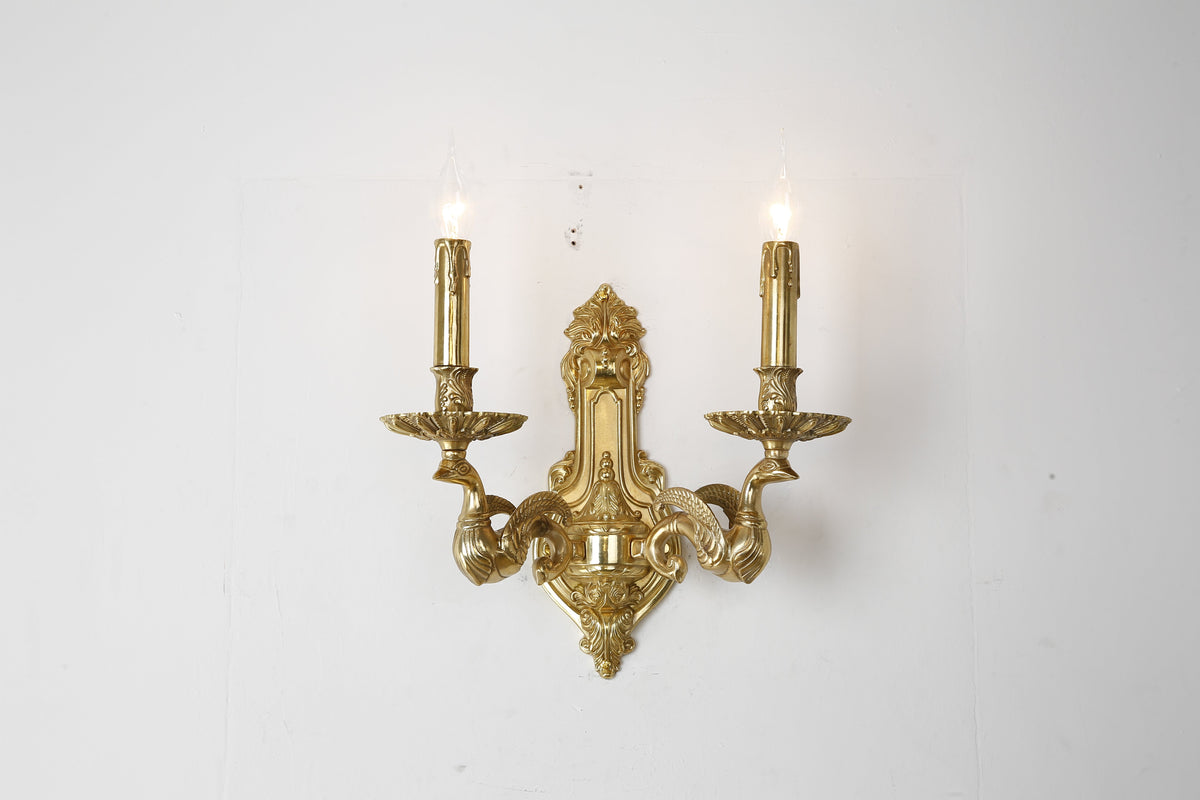 2 Lights European Style Retro Candle Style Bedside Wall Lamp Brass Wall Sconce-壁灯-Jecanoli