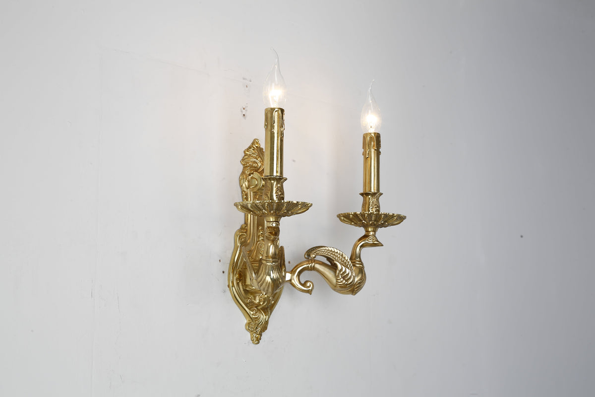 2 Lights European Style Retro Candle Style Bedside Wall Lamp Brass Wall Sconce-壁灯-Jecanoli