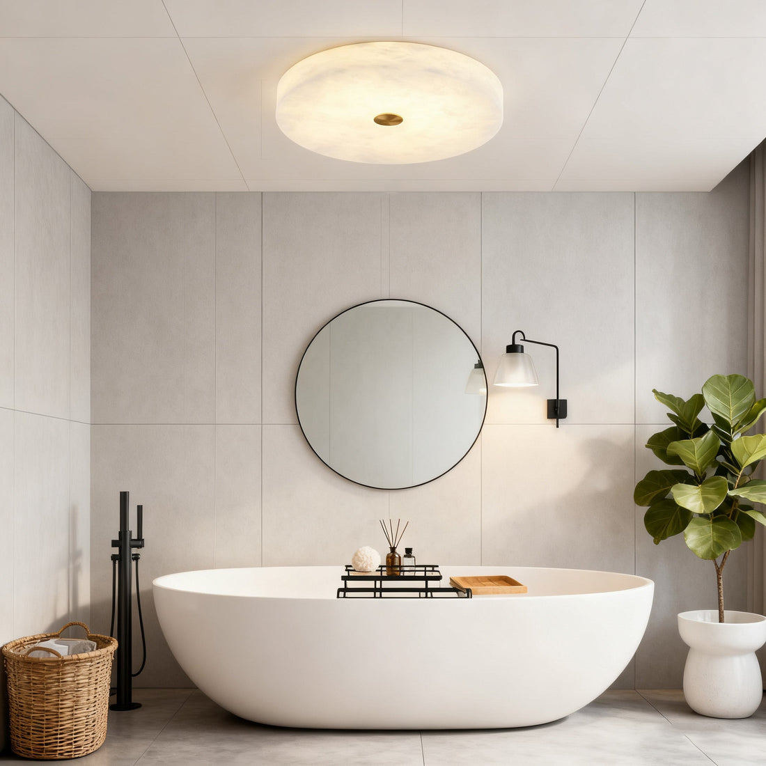16/20/24 Inch Round Small Modern Flush Mounted Alabaster Lighting-现代灯-Jecanoli