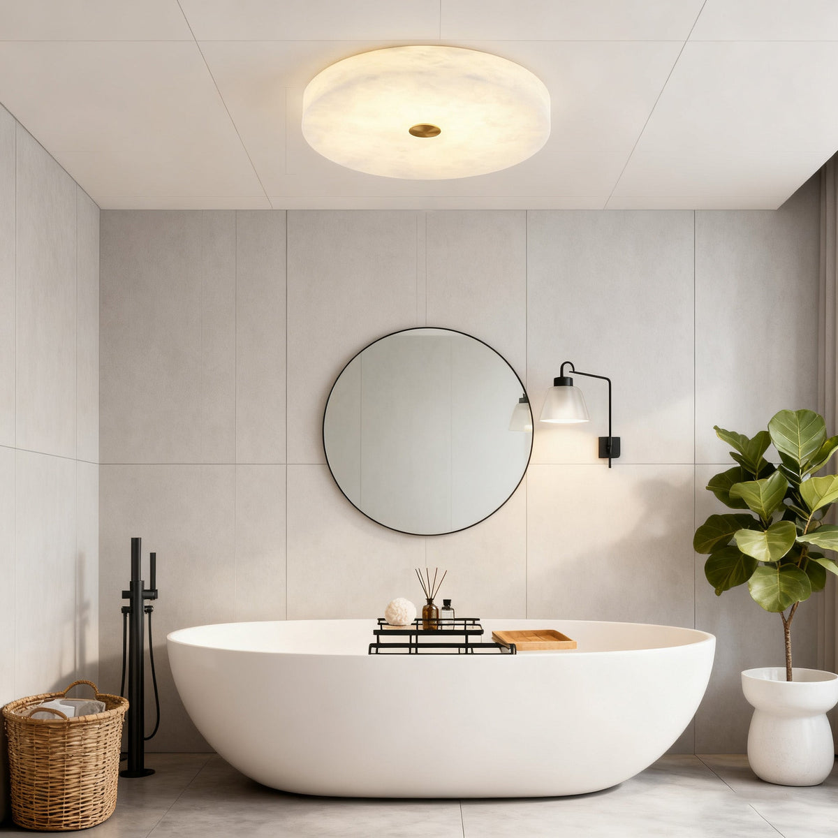 16/20/24 Inch Round Small Modern Flush Mounted Alabaster Lighting-现代灯-Jecanoli