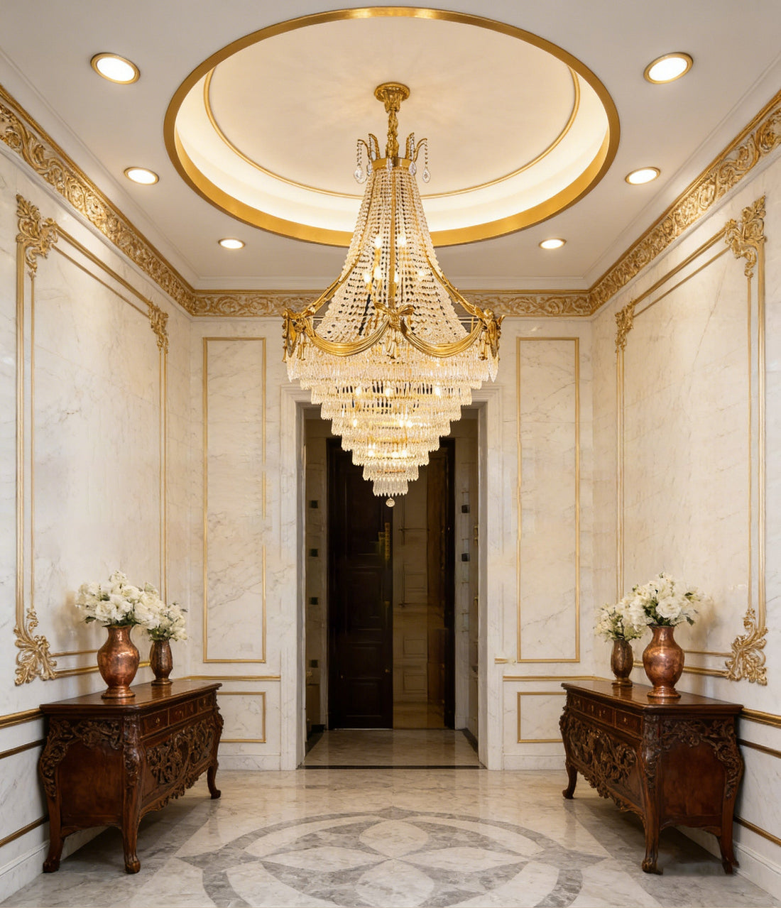 45X71 Inch Big Luxury Brass and Crystal Chandelier Lighting for High Ceiling Entrance-大吊灯-Jecanoli