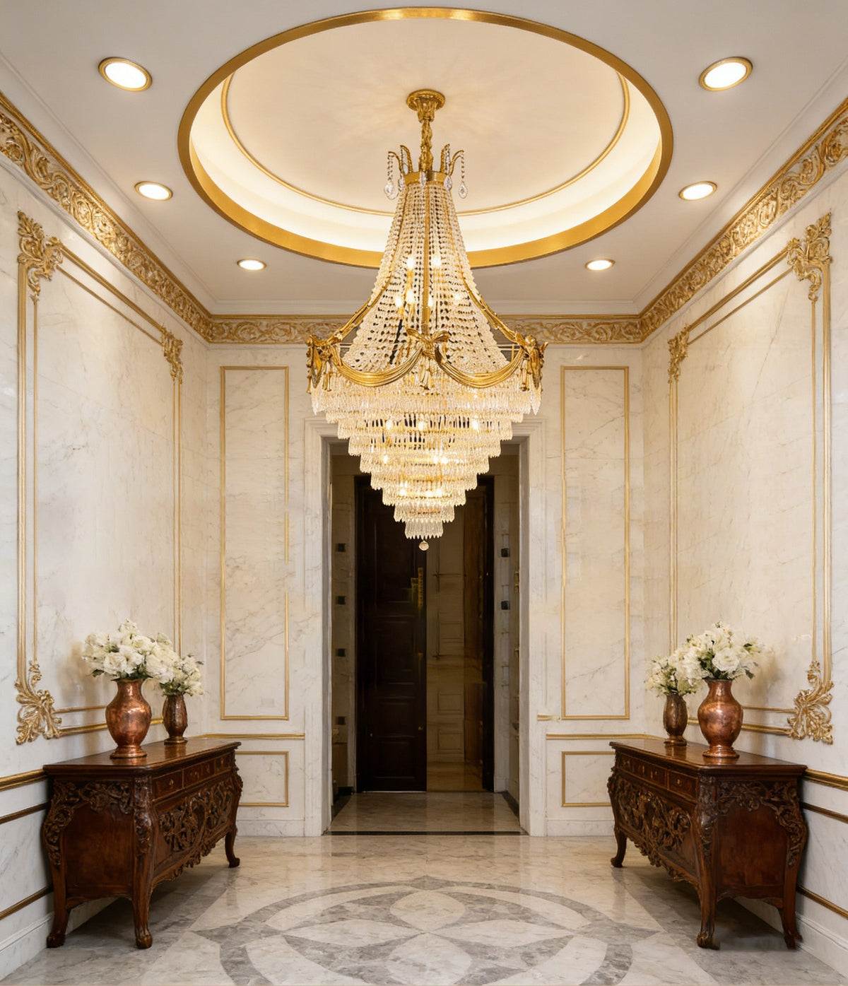 45X71 Inch Big Luxury Brass and Crystal Chandelier Lighting for High Ceiling Entrance-大吊灯-Jecanoli