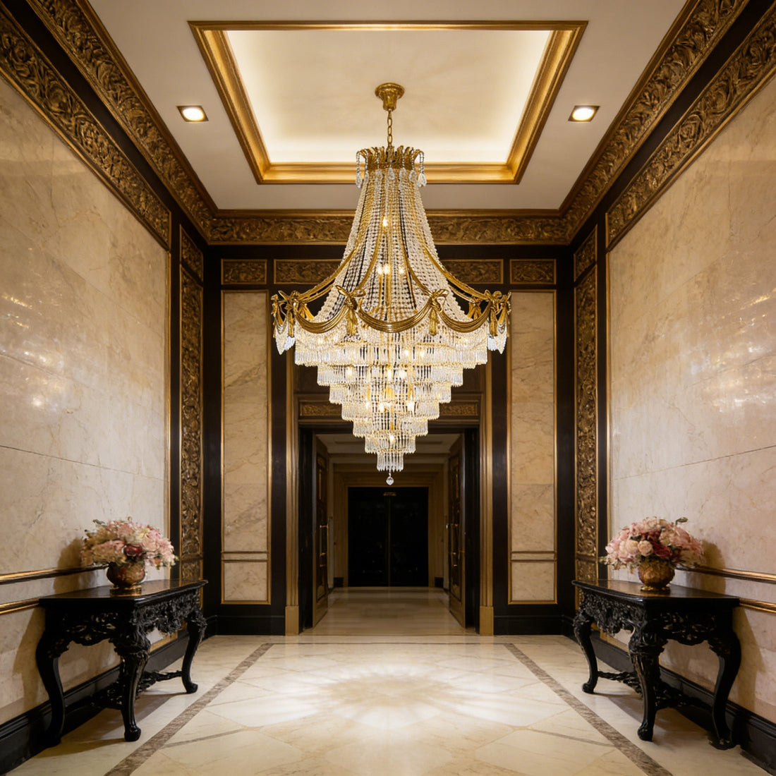 59X79 Inch Large Foyer Chandelier Gold Crystal Chandelier Lighting for High Ceiling-大吊灯-Jecanoli
