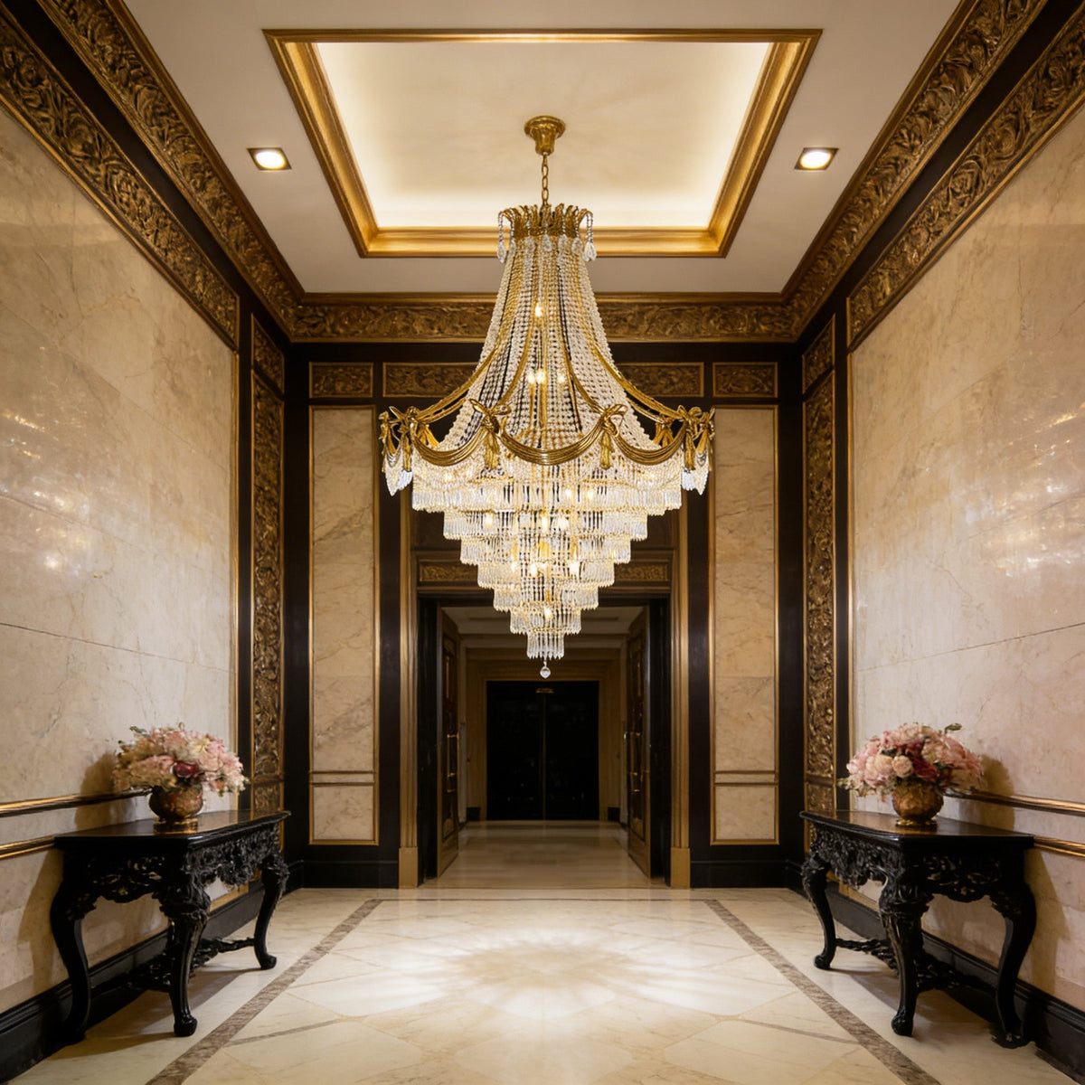 59X79 Inch Large Foyer Chandelier Gold Crystal Chandelier Lighting for High Ceiling-大吊灯-Jecanoli