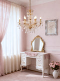 6 Lights Candle Style Small Gold Chandelier Luxury Brass Arm Chandelier with Acrylic Pearl Chains-铜灯-Jecanoli