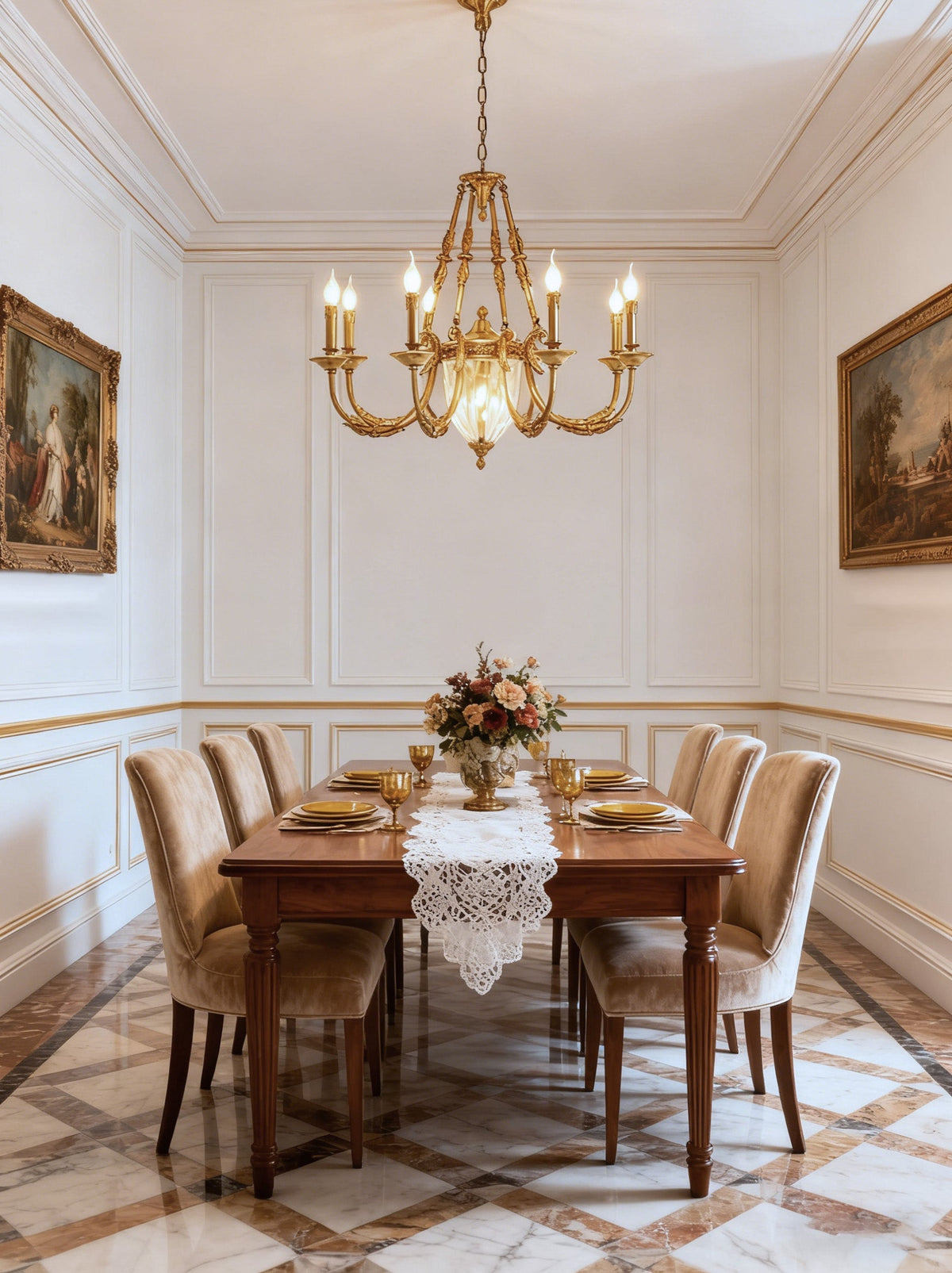8 Lights Small Empire Style Antique Brass Chandelier Gold Dining Room Chandelier 31X28 Inch-铜灯-Jecanoli