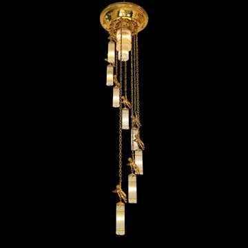 Luxury Flush Mounted 138 Inch Long Antique Brass Angels Chandelier for Staircase-铜灯-Jecanoli